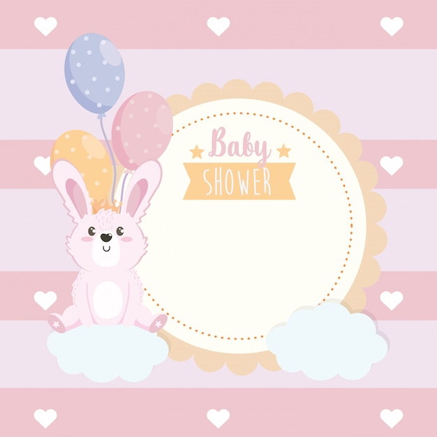 Free vector label of cute rabbit animal with balloons and clouds