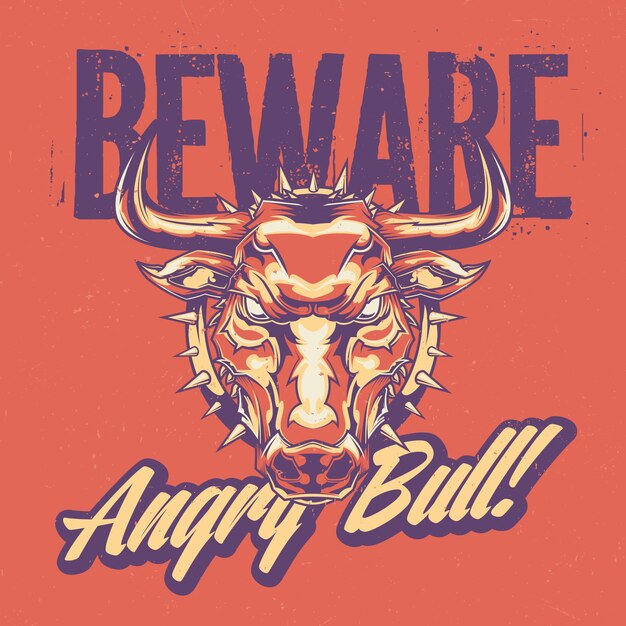 Free vector label design with illustration of angry bull