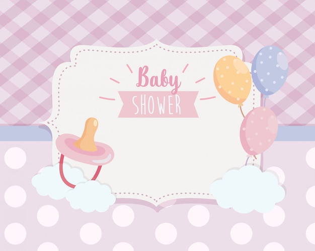 Free vector label of pacifier with balloons and ribbon decoration