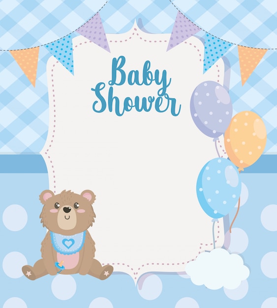 Free vector label of party banner with teddy bear and balloons