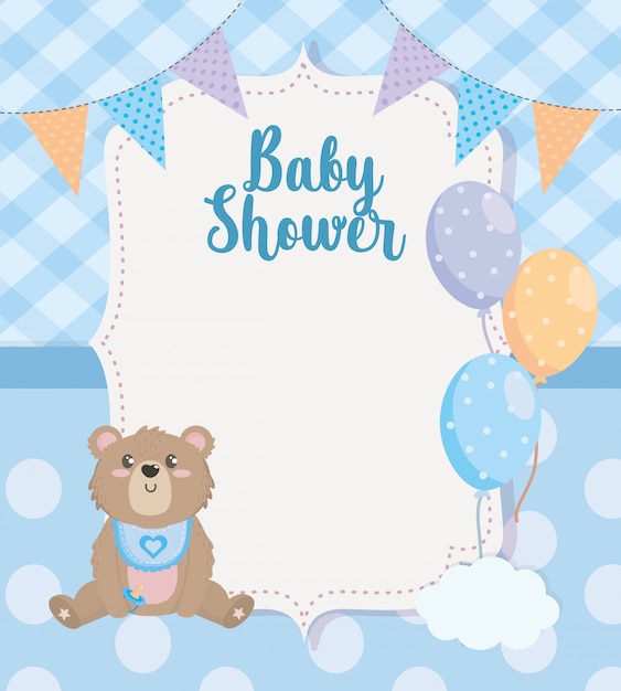 Label of party banner with teddy bear and balloons
