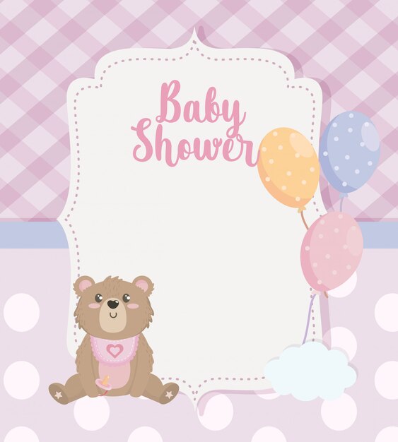 Label of teddy bear with balloons decoration