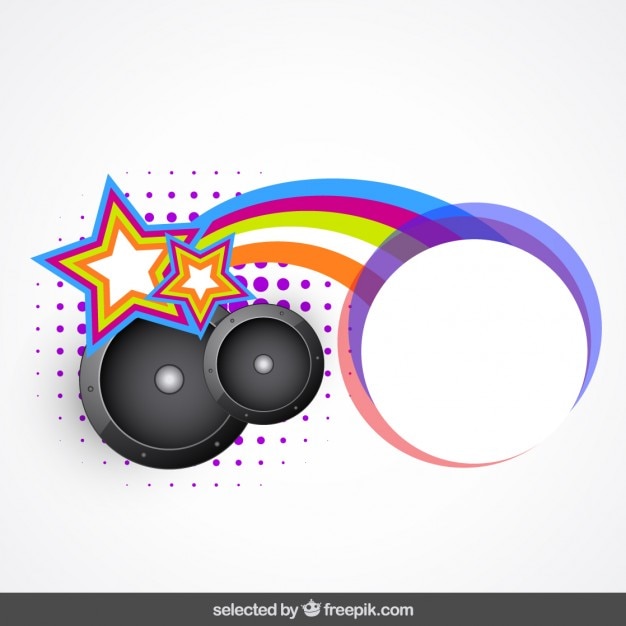 Free vector label with speakers and rainbow