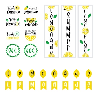 Этикетки и признаки свежего лимонада с лимоном. векторные иллюстрации для графического и веб-дизайна, для стенда, ресторана и бара, меню.