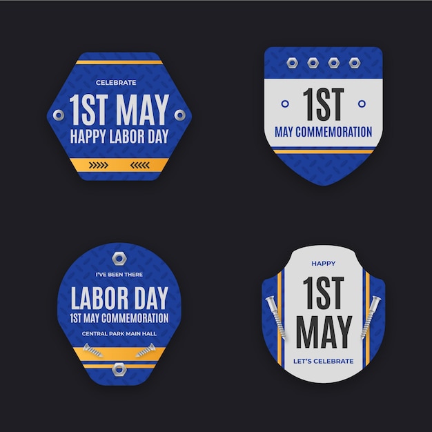 Free vector labels collection for 1st may labor day celebration