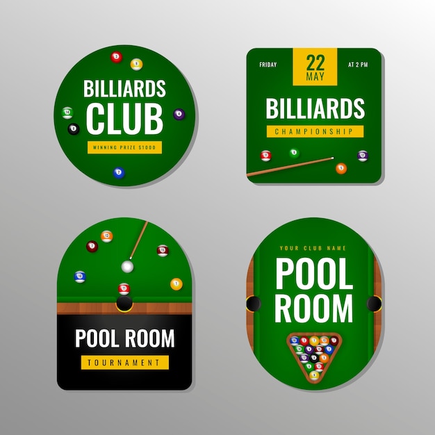 Free vector labels collection for billiards club and pool game