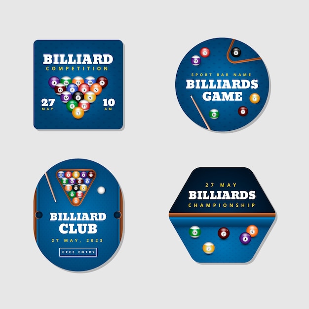 Labels collection for billiards club and pool game