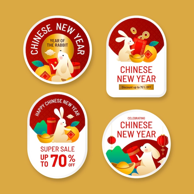 Free vector labels collection for chinese new year celebration