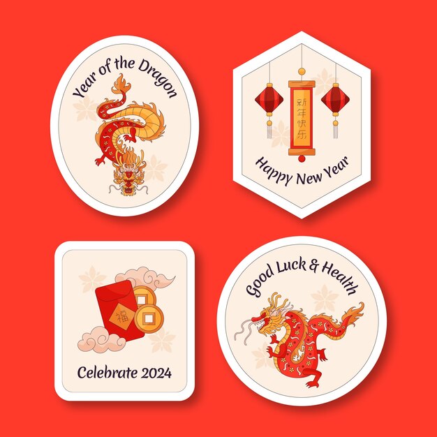 Free vector labels collection for chinese new year festival