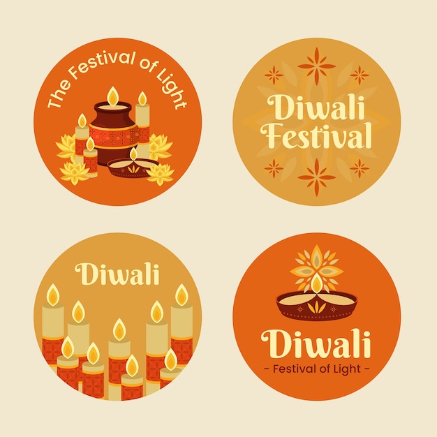 Vettore gratuito collezione di etichette per la celebrazione del festival indù di diwali