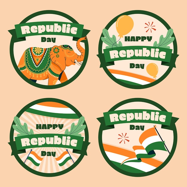 Бесплатное векторное изображение Сборник этикеток для национального праздника дня республики индии
