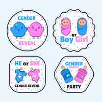 Free vector labels collection for gender reveal party