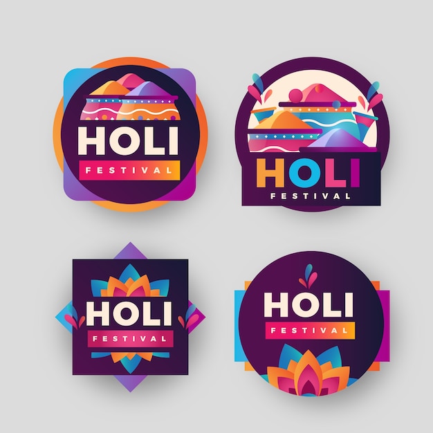 Free vector labels collection for holi festival celebration