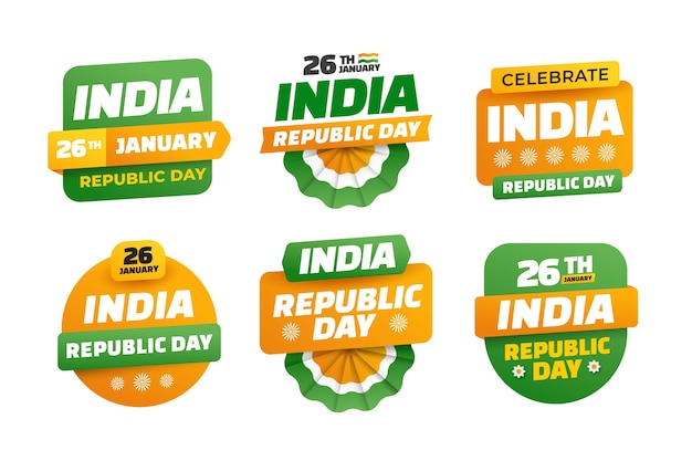 Collezione di etichette per la festa nazionale della giornata della repubblica indiana