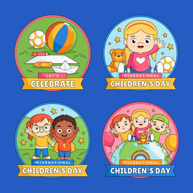 Vettore gratuito collezione di etichette per la celebrazione della giornata internazionale dei bambini