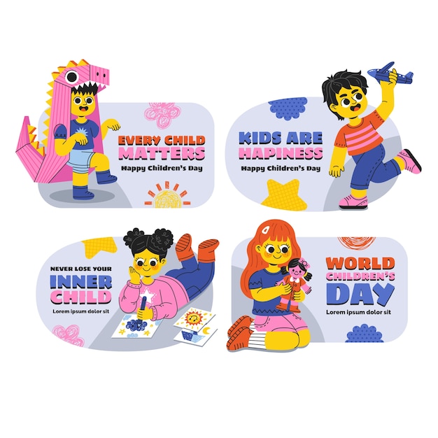 Free vector labels collection for international children's day celebration