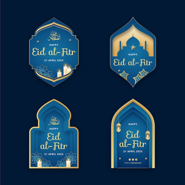 Vettore gratuito collezione di etichette per la celebrazione islamica di eid al-fitr