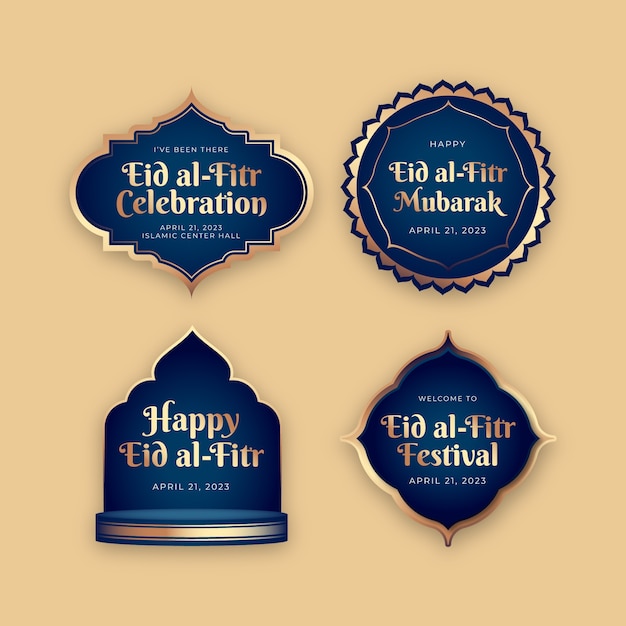 Free vector labels collection for islamic eid al-fitr celebration