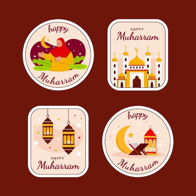 Free vector labels collection for islamic new year celebration