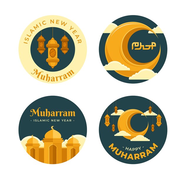 Free Vector labels collection for islamic new year celebration