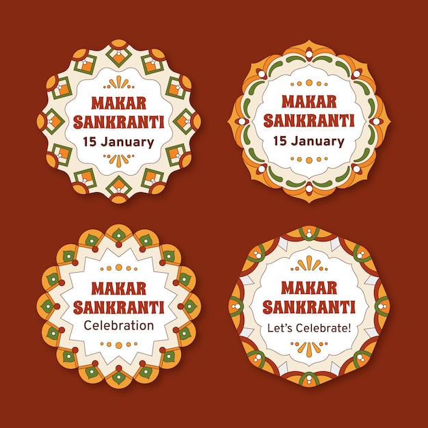 Free vector labels collection for makar sankranti festival