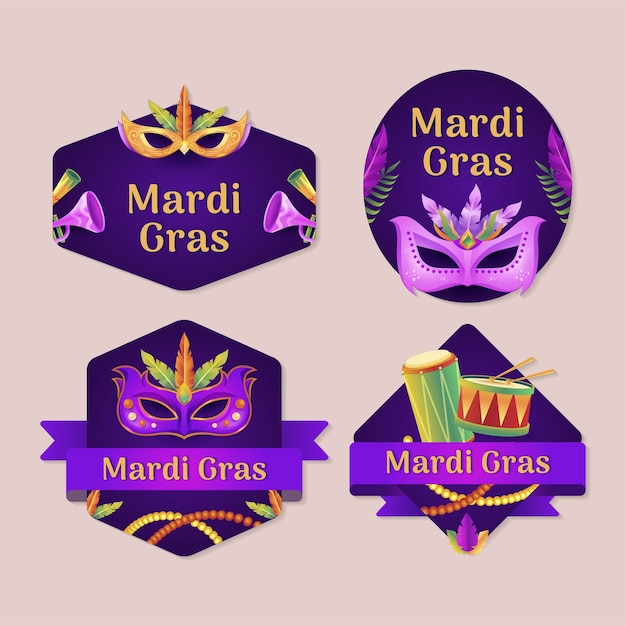 Free vector labels collection for mardi gras festival