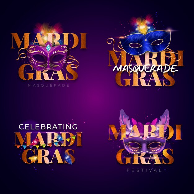 Free vector labels collection for mardi gras festival