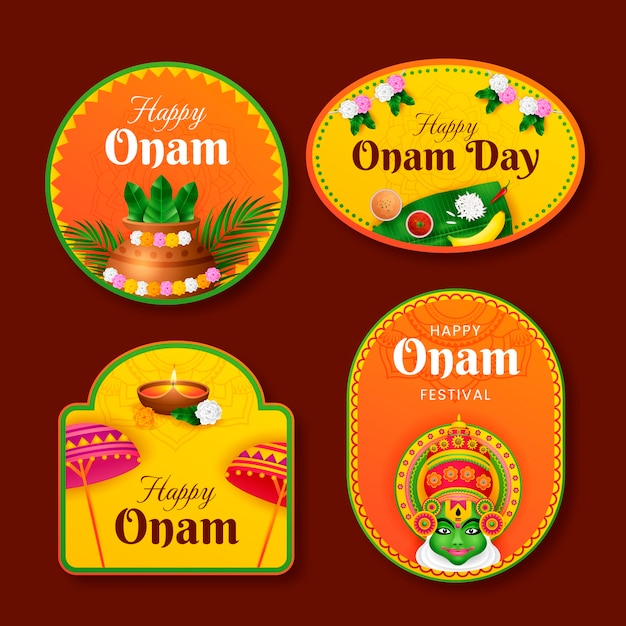 Free vector labels collection for onam festival celebration