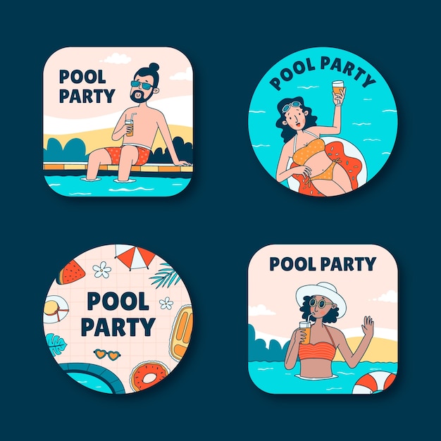 Free vector labels collection for pool party