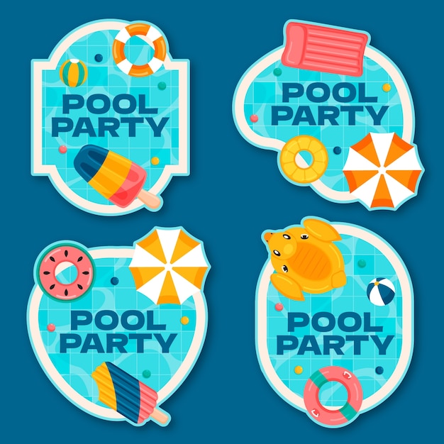 Free vector labels collection for pool party