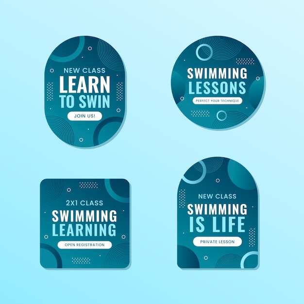 Labels collection for swimming lessons and learning