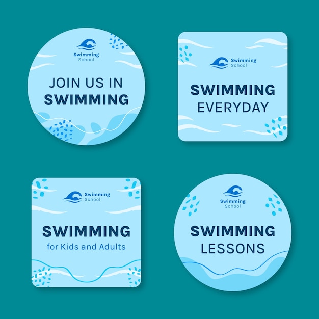 Free vector labels collection for swimming lessons