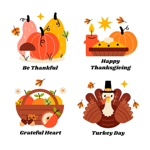 Free vector labels collection for thanksgiving celebration