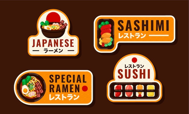 Free vector labels collection for traditional japanese restaurant