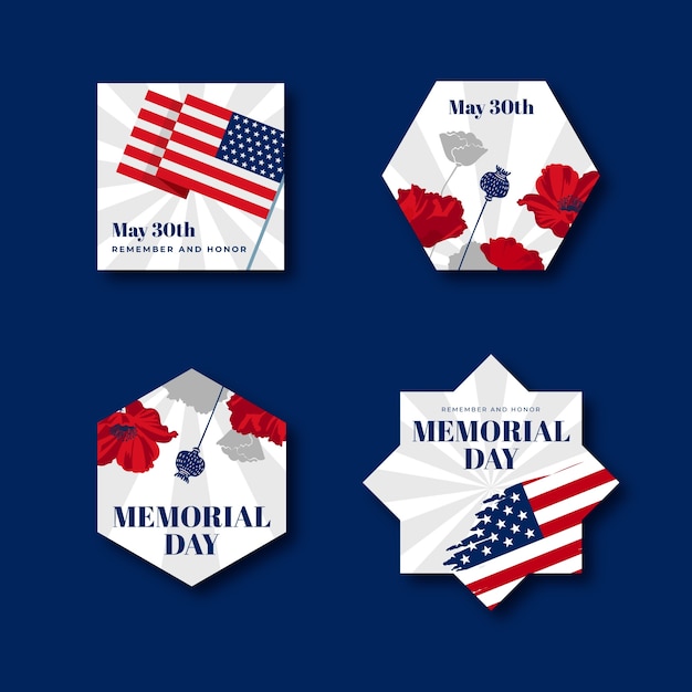 Free vector labels collection for usa memorial day celebration