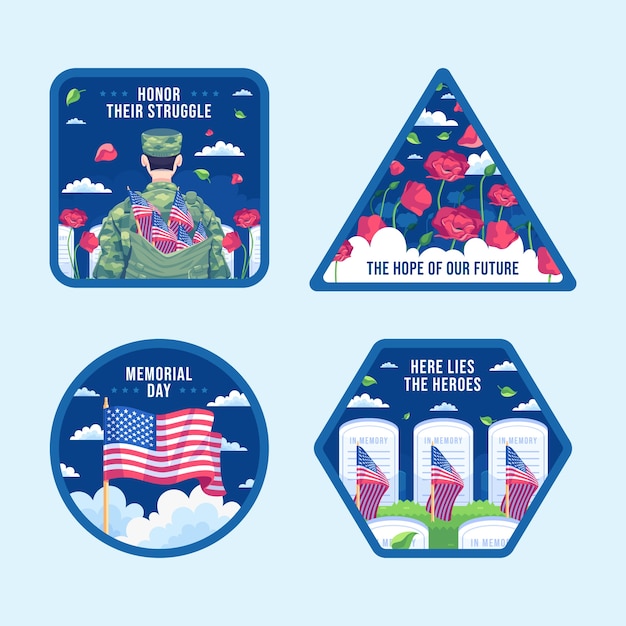 Free vector labels collection for usa memorial day celebration