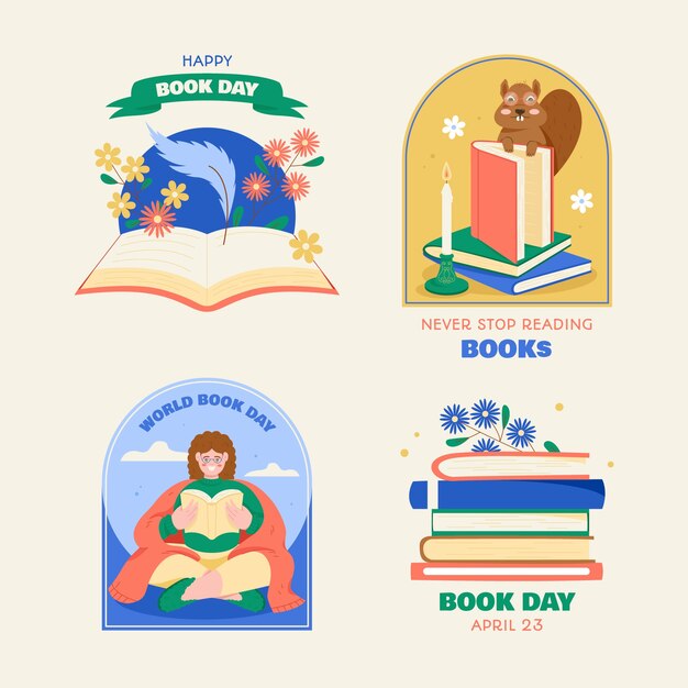 Free Vector labels collection for world book day celebration