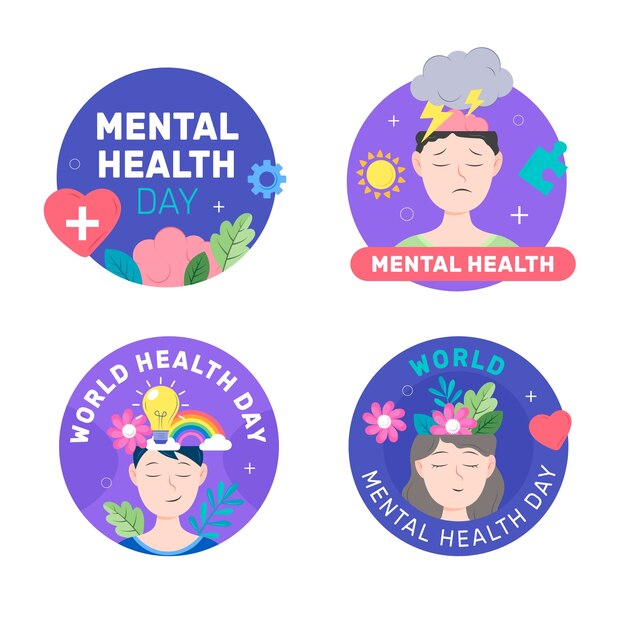 Labels collection for world mental health day celebration