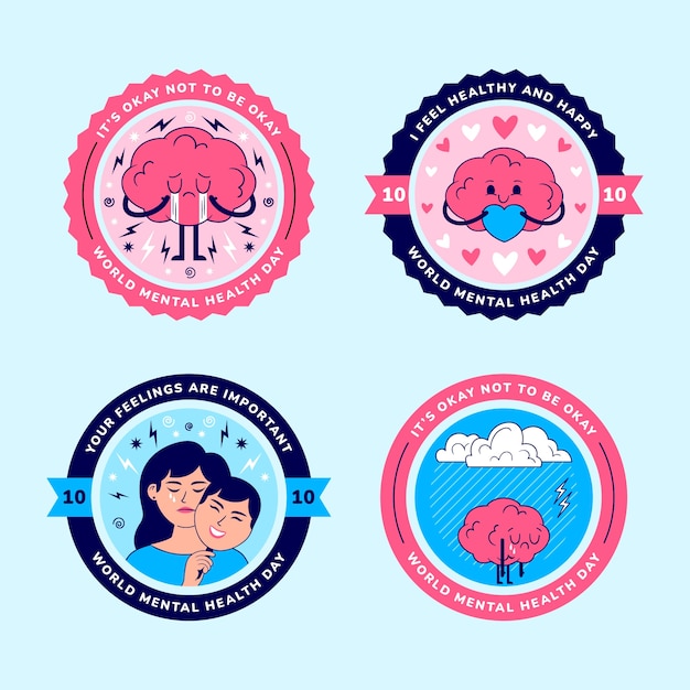 Free vector labels collection for world mental health day celebration