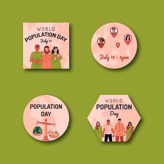 Labels collection for world population day awareness