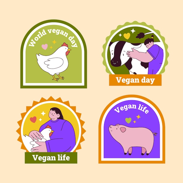 Vettore gratuito collezione di etichette per la celebrazione della giornata mondiale dei vegani