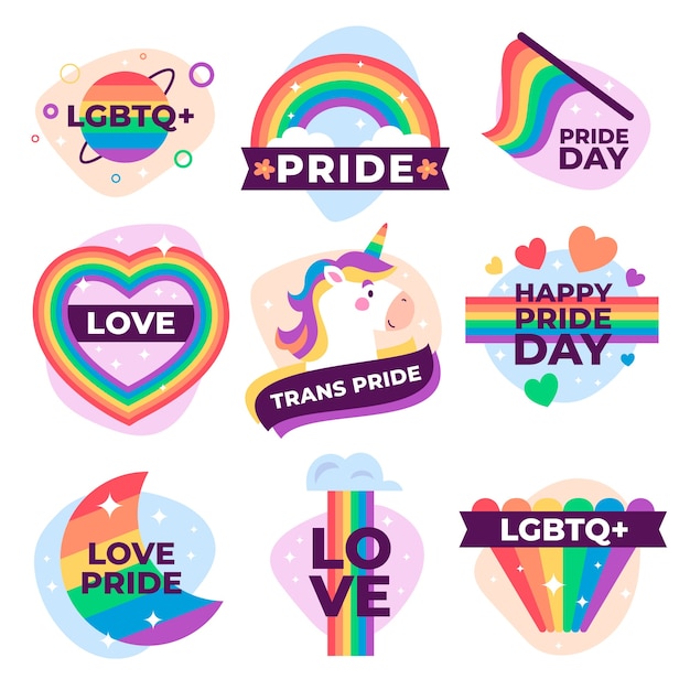 Free vector labels design for pride day event