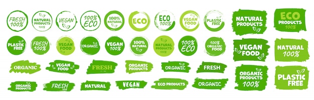 Labels and emblems organic, natural, healthy food, fresh and vegetarian food