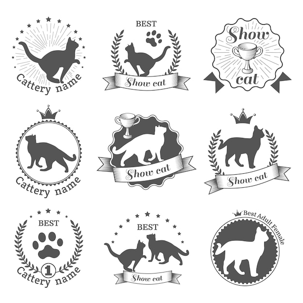 Free vector labels on show cats set