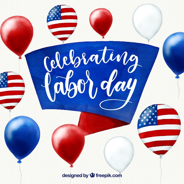 Labor day background with balloons in watercolor style