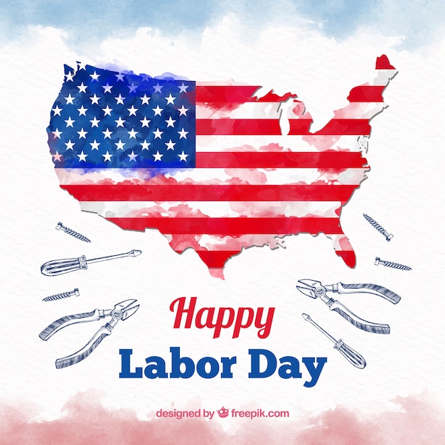Labor day background with flag in watercolor style