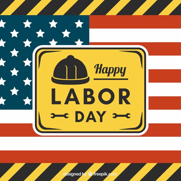 Labor day background with tools and flag