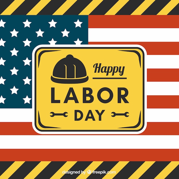 Labor day background with tools and flag