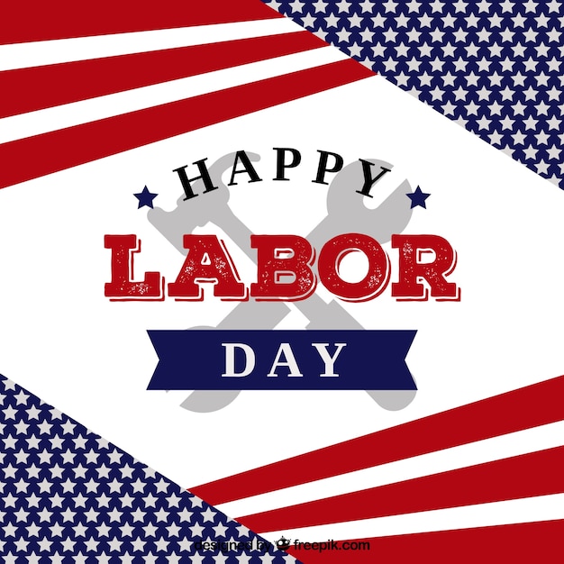 Free vector labor day background with tools and flag