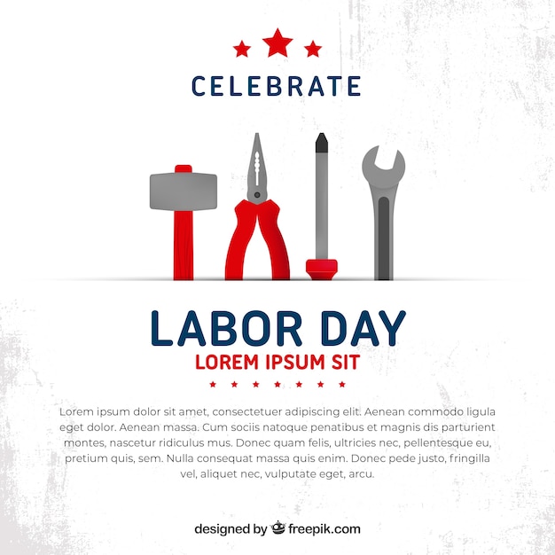 Labor day background with tools in flat style